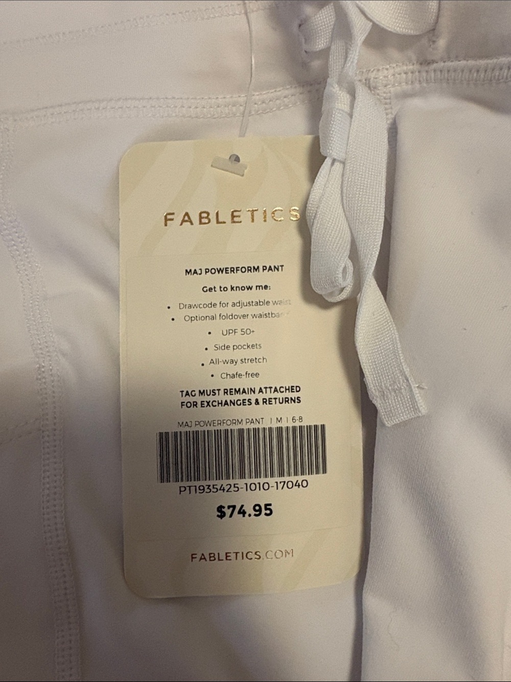 Fabletics White High-Waist Leggings/jogger with waistband Tie - Picture 9 of 9